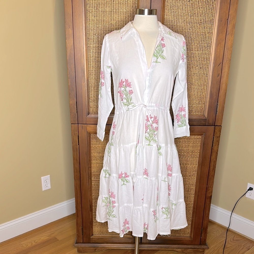 Dzubi Floral Midi White Dress SzSmall